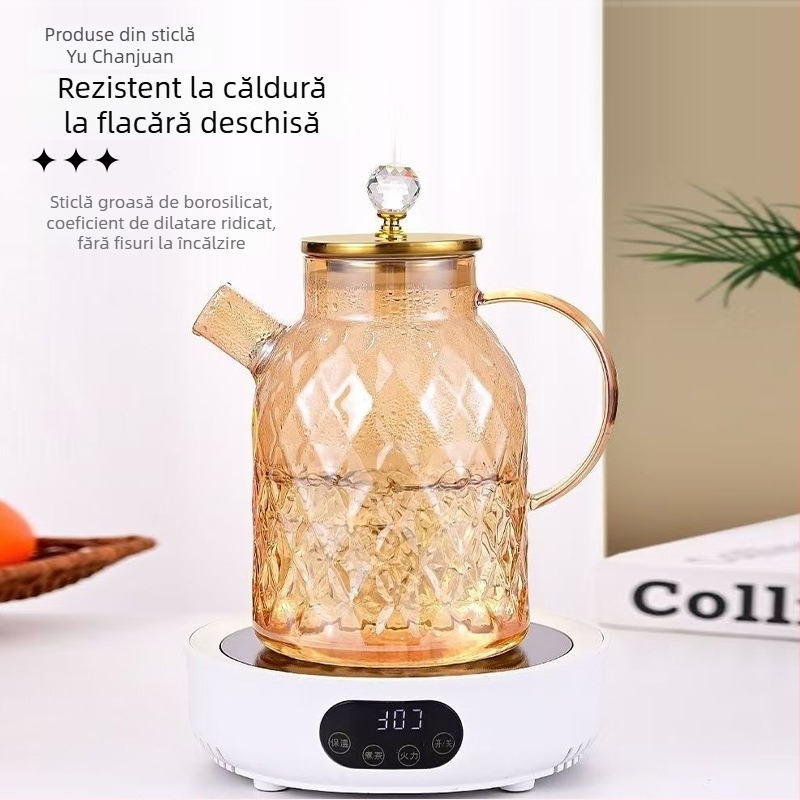 Carafă de apă rece din sticlă borosilicată, capacitate mare, ideală pentru sucuri, băuturi reci și ceai, design Amber Diamond