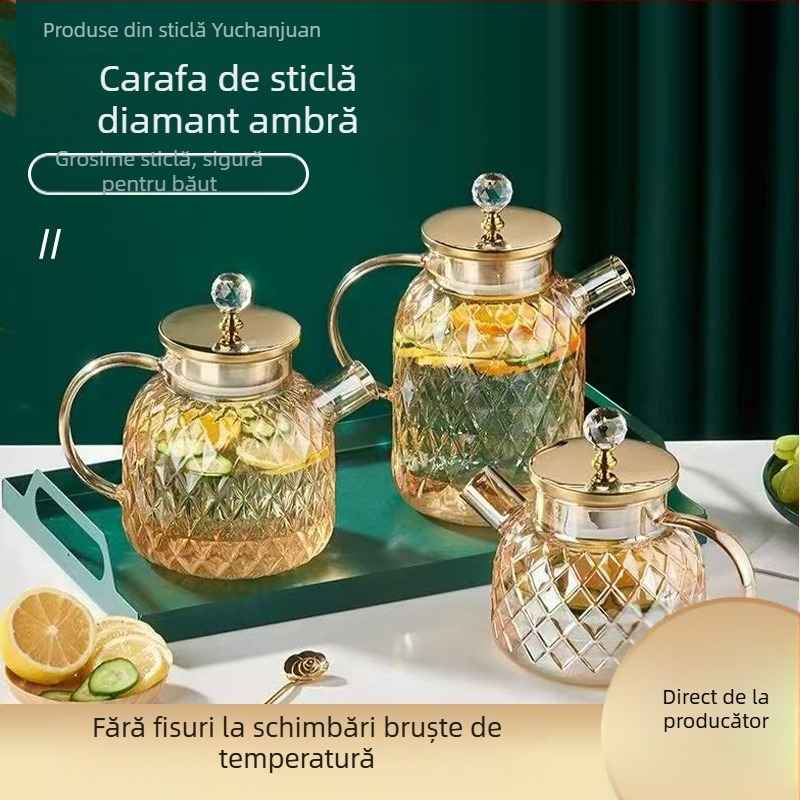 Carafă de apă rece din sticlă borosilicată, capacitate mare, ideală pentru sucuri, băuturi reci și ceai, design Amber Diamond