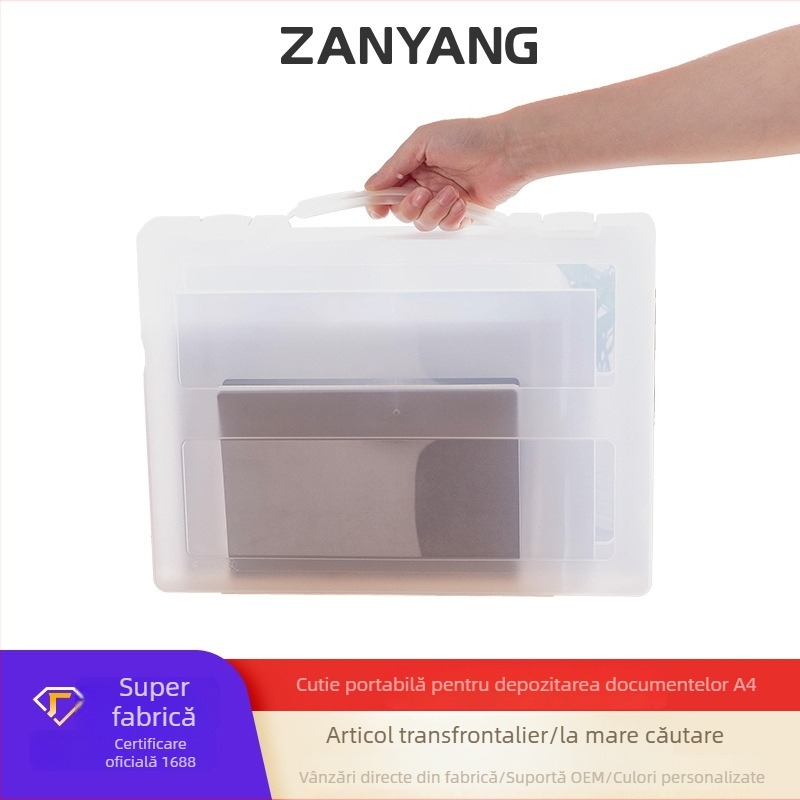Cutie portabilă din plastic pentru fișiere A4, pentru documente și foi de examen, Material PP, Model 1149, Logo imprimat, Personalizare disponibilă