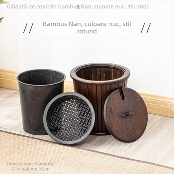 Găleată mare din bambus pentru ceai, pătrat, cu filtru pentru resturi de ceai, stil chinezesc, utilizare casnică, inspirație japoneză.
