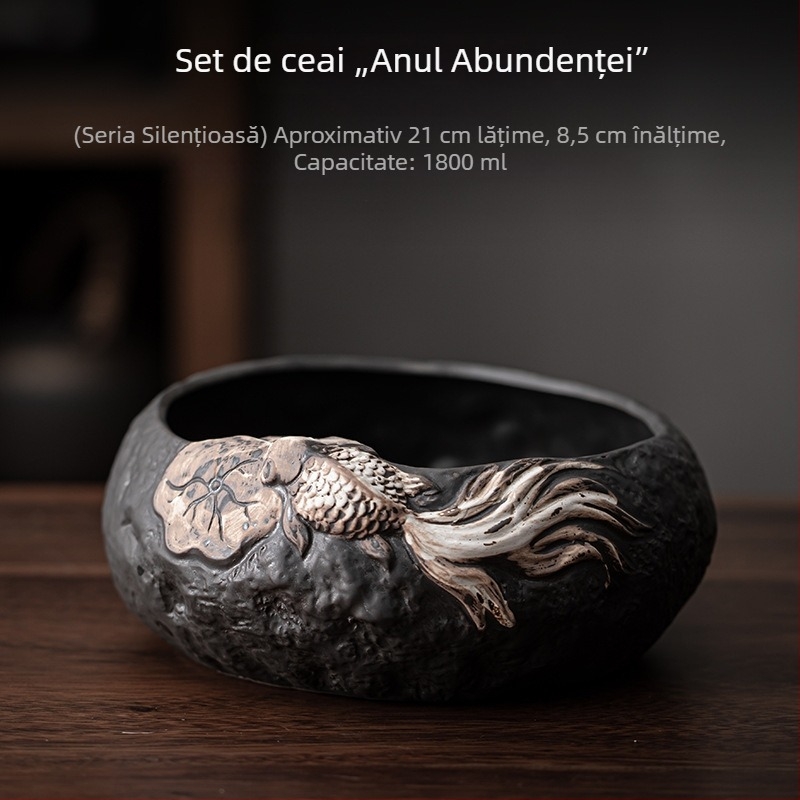 Vas ceramic pentru spălarea ceaiului la ceremonia Gongfu, recipient mare de apă cu compartiment pentru zațuri de ceai, cană de spălare a ceaiului