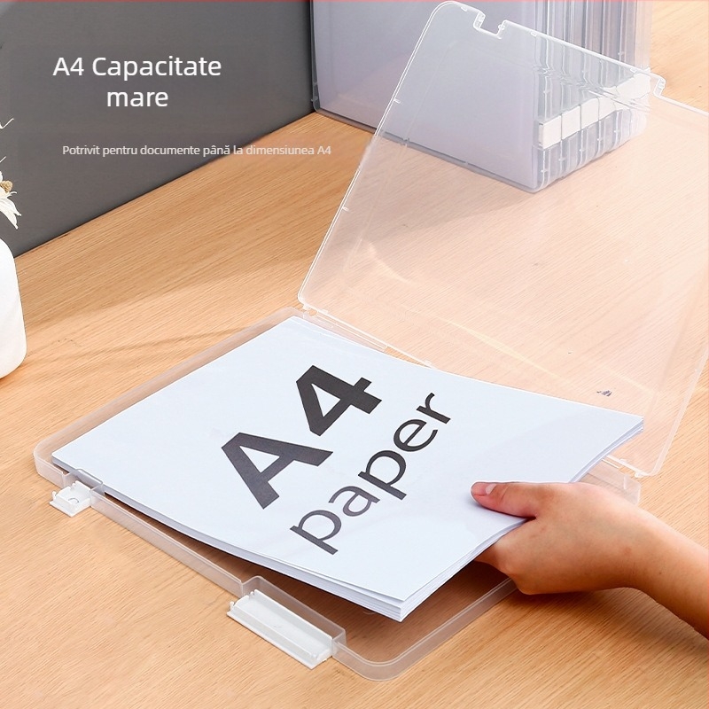 Cutie transparentă pentru depozitare documente, uz casnic, organizator pentru fișiere A4 și certificate, capacitate mare, cu capac