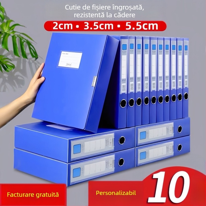 Cutie albastră din plastic pentru documente și arhive de birou, cutie de depozitare, personalizabilă