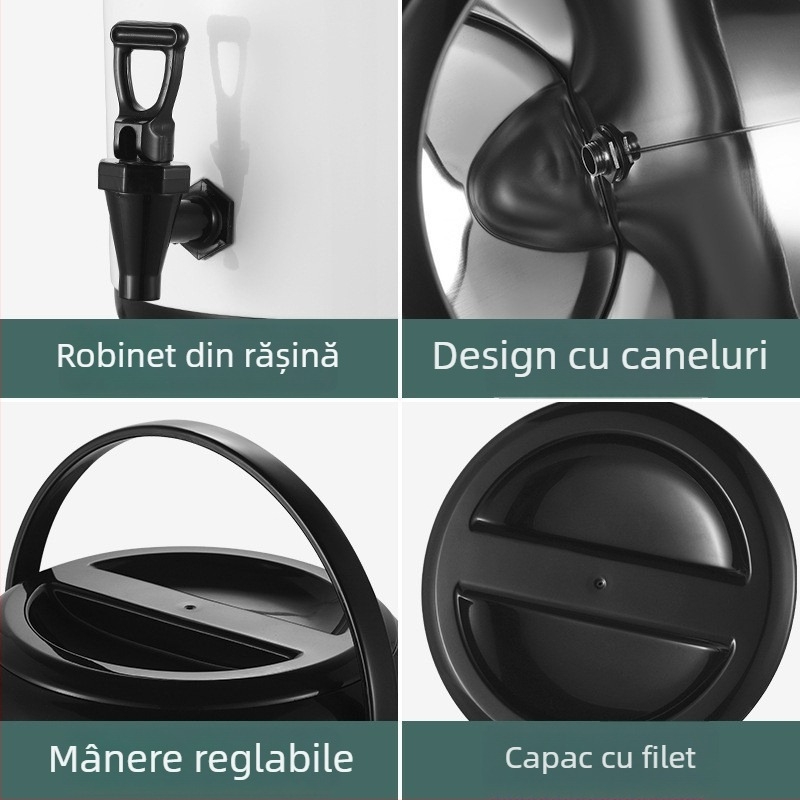 Recipient din oțel inoxidabil emailat alb, cu capacitate mare, pentru ceai cu lapte, lapte de soia și cafea, izolație în trei straturi, pentru uz comercial