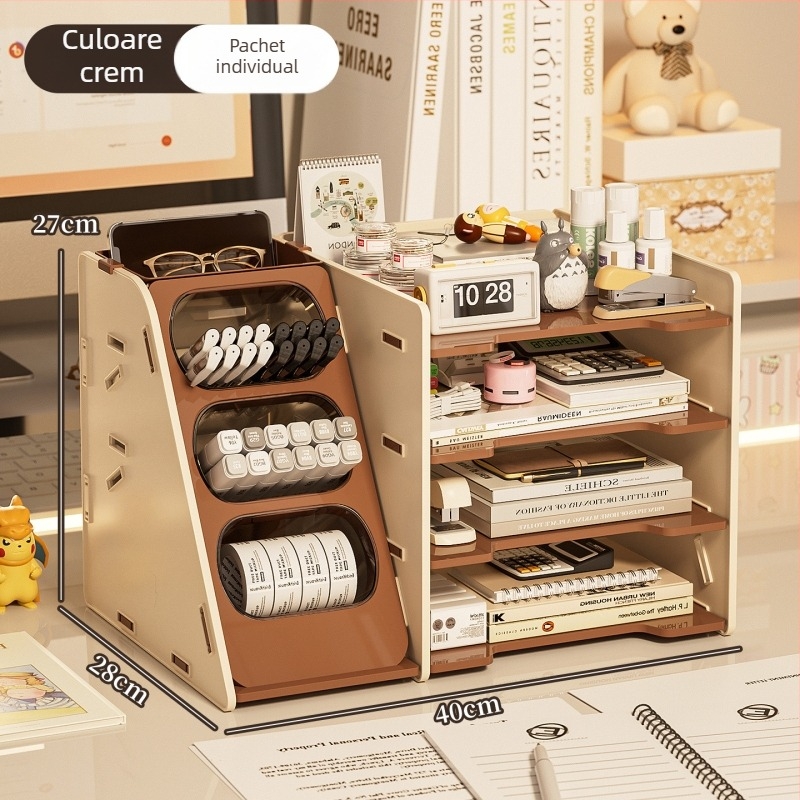 Cutie de stocare pentru documente de birou, cu compartimente și suport pentru pixuri, organizator pentru documente și cărți