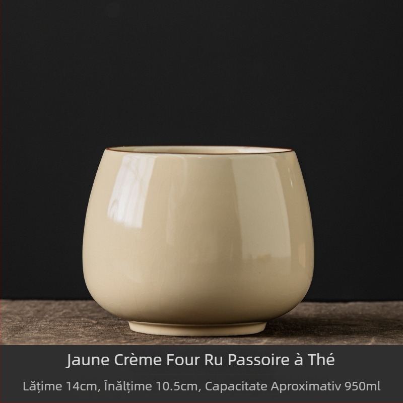Accesoriu ceramic pentru ceremonia ceaiului Ru kiln – design simplu retro, vas de spălat ceai și recipient pentru zaț Gongfu