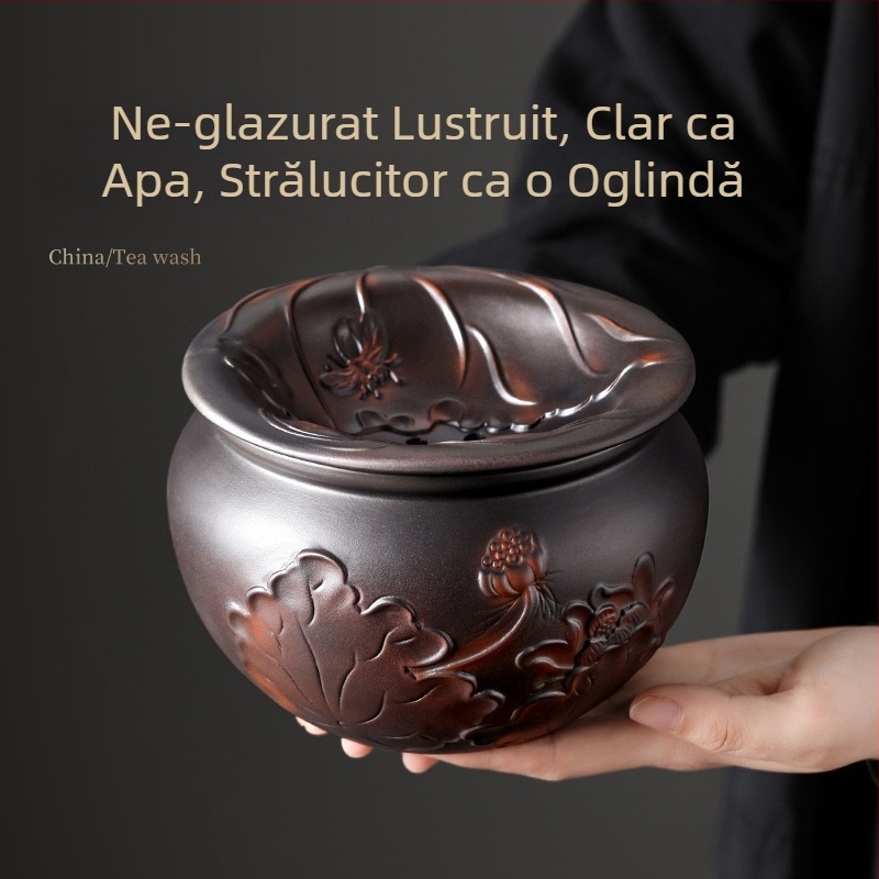 Galeată pentru resturi de ceai din lut mov, cu rezervor de apă filtrat și accesorii pentru spălarea ceaiului, capacitate mare