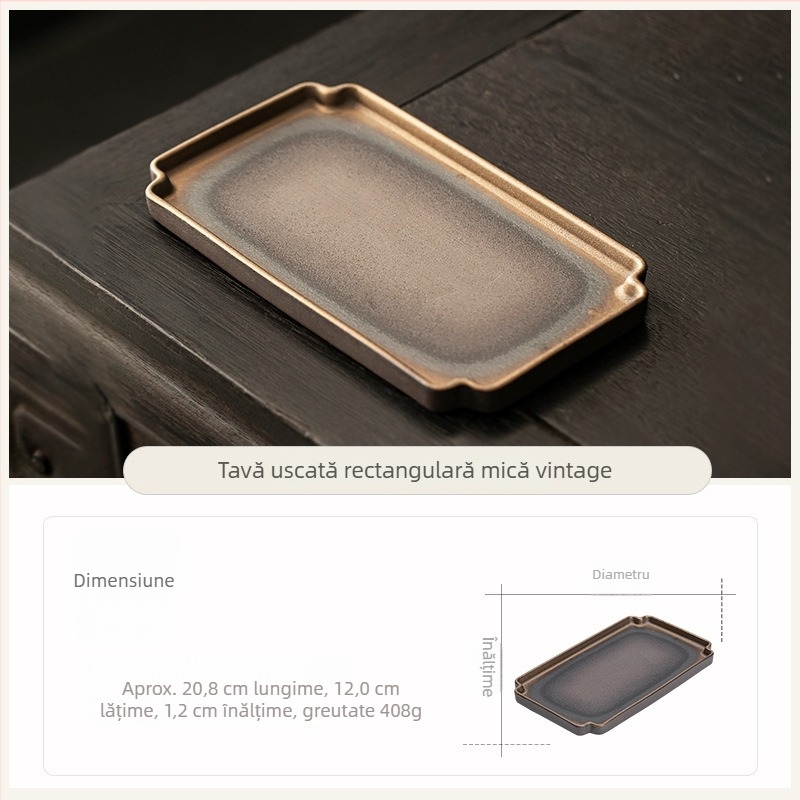 Tavă de ceai din ceramică brută, cu placare aurie vintage, în stil chinezesc, lungă și dreptunghiulară, pentru uz casnic