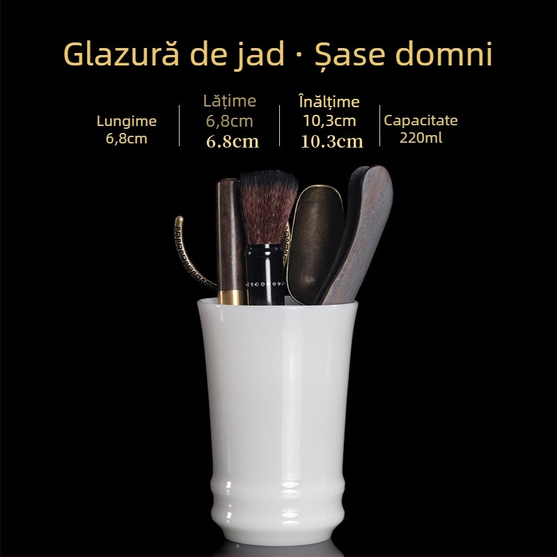 Set ceremonie ceai Six Gentlemen din lemn masiv, cu recipient pentru ceai, suport pentru pixuri și accesorii ceramice Kung Fu pentru ceai