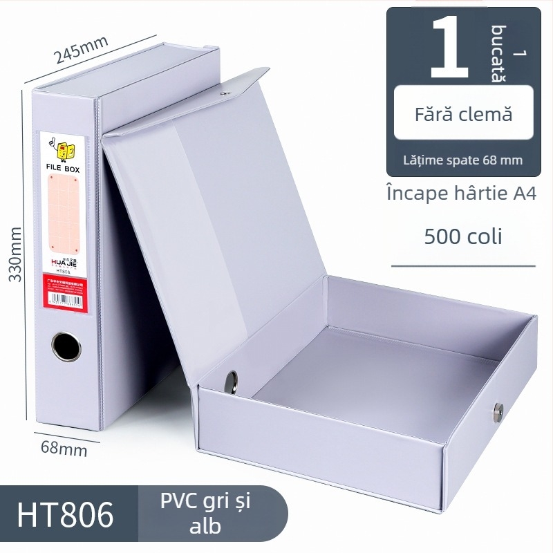 Cutie albă de fișiere din PVC, cu închidere magnetică, format A4, capacitate mare, 68 mm