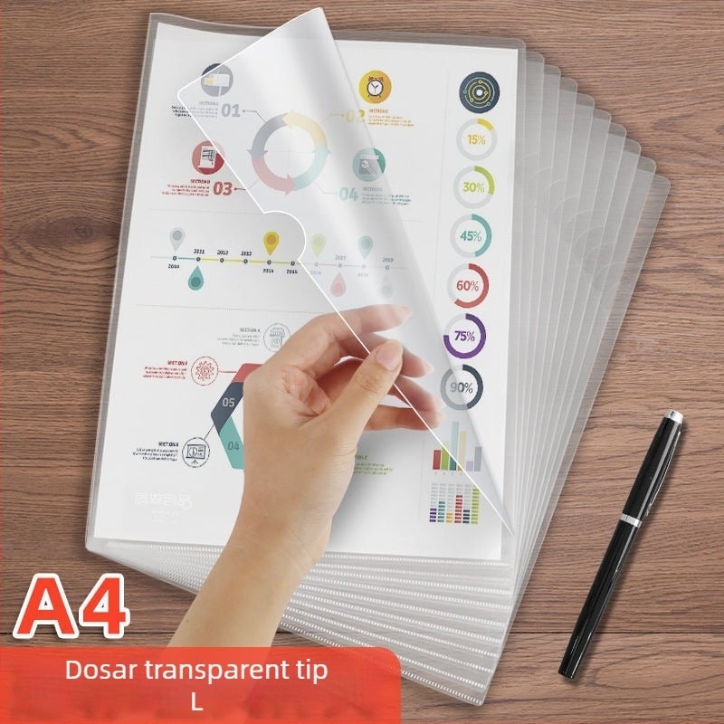Mapă A4 transparentă tip L, cu clemă, capacitate de 2 pagini, grosime sporită pentru durabilitate, potrivită pentru CV-urile studenților