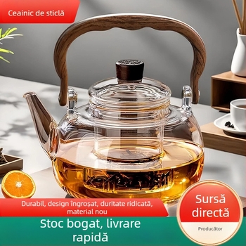 Ceainic din sticlă borosilicată, cu funcție de fierbere a apei, mâner, pentru plită electrică ceramică