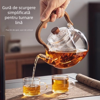 Ceainic din sticlă borosilicată, cu funcție de fierbere a apei, mâner, pentru plită electrică ceramică