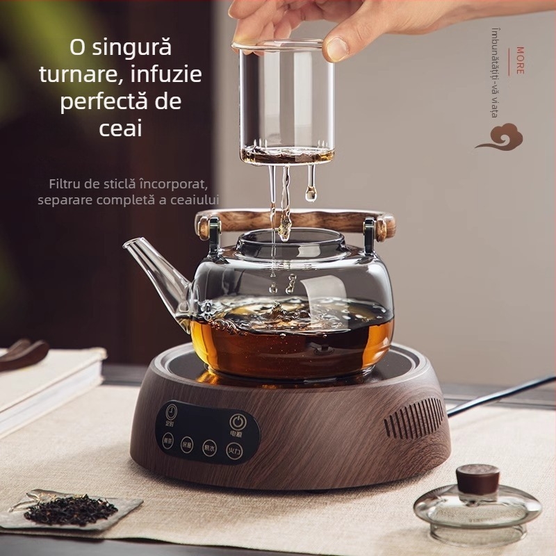 Ceainic din sticlă borosilicată, cu funcție de fierbere a apei, mâner, pentru plită electrică ceramică