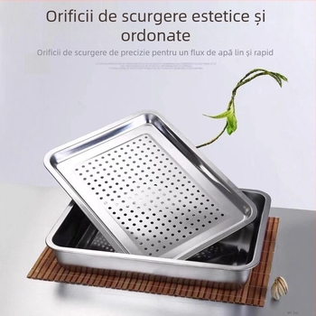 Tavă perforată din oțel inoxidabil pentru ceai, farfurie de servire pentru uz casnic și comercial, drenaj apă și ulei, tavă de copt.