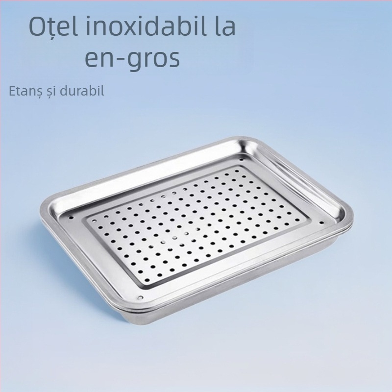 Tavă perforată din oțel inoxidabil pentru ceai, farfurie de servire pentru uz casnic și comercial, drenaj apă și ulei, tavă de copt.
