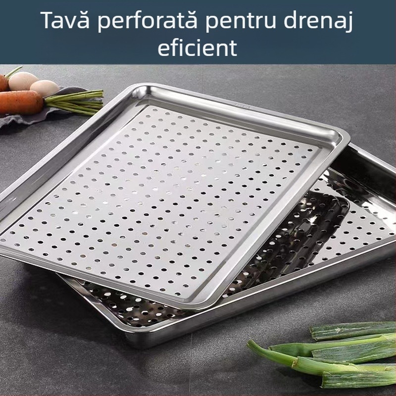 Tavă perforată din oțel inoxidabil pentru ceai, farfurie de servire pentru uz casnic și comercial, drenaj apă și ulei, tavă de copt.