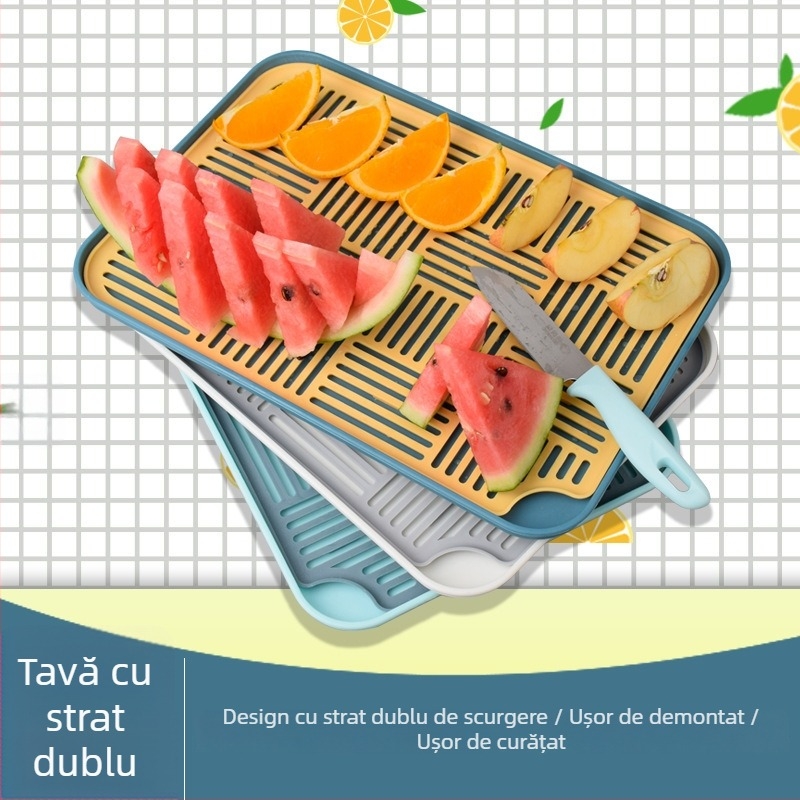 Tavă de drenaj pentru pahare, suport pentru pahare pentru uz casnic, tavă dreptunghiulară pentru ceai și apă, bucătărie, farfurie cu fructe cu două niveluri