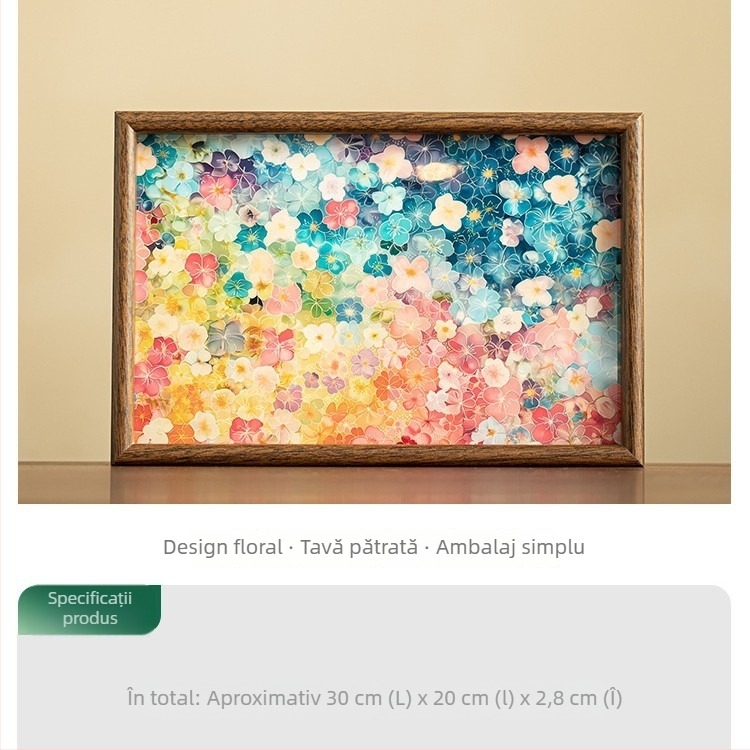 Tavă de ceai în stil pictură în ulei originală cu flori, tavă pătrată, suport pentru ceainic, tavă pentru înmuiere uscată, decor elegant pentru spațiul de ceai