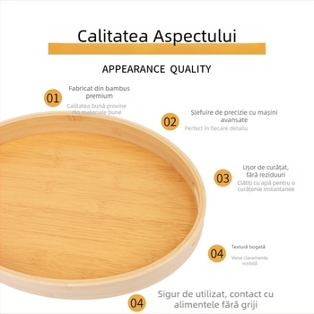 Tavă circulară pentru ceai din bambus, stil japonez, diametrul 18–18,9 cm, design modern minimalist, pentru servirea ceaiului și a cafelei, personalizabilă