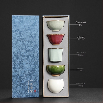 Set de ceai din cinci cuptoare ceramice renumite, cești Kung Fu, ceașcă ceramică de maestru, cești și boluri de ceai premium