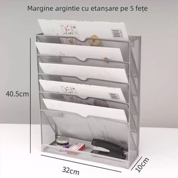Raft metalic suspendat, cu cinci etaje, pentru fișiere, ziare și reviste – organizator de birou