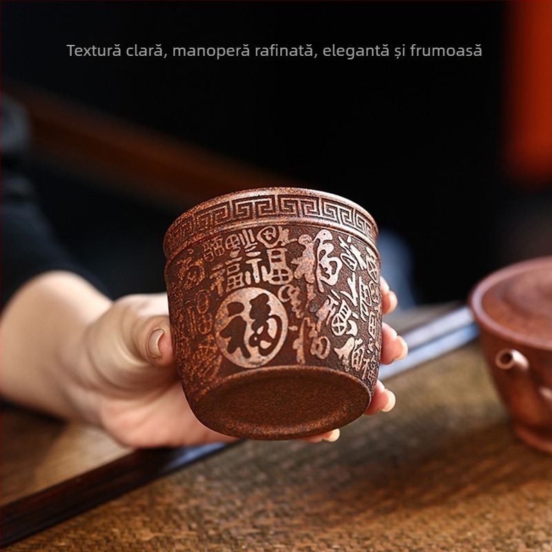 ceașcă de ceai din lut purpuriu Yixing, lucrată manual, arsă la cuptor cu lemne, set de ceai