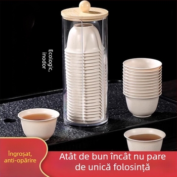 Ceșcă Kung Fu Rezistentă la Căldură, din Coajă de Orez, Corp Îngroșat, Portabilă cu Suport de Depozitare