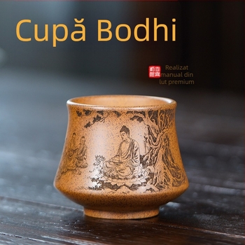 ceașcă de ceai din lut mov, gravură manuală, pentru ceremonii de ceai, stil chinezesc