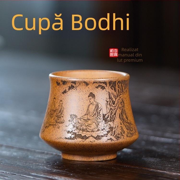 ceașcă de ceai din lut mov, gravură manuală, pentru ceremonii de ceai, stil chinezesc