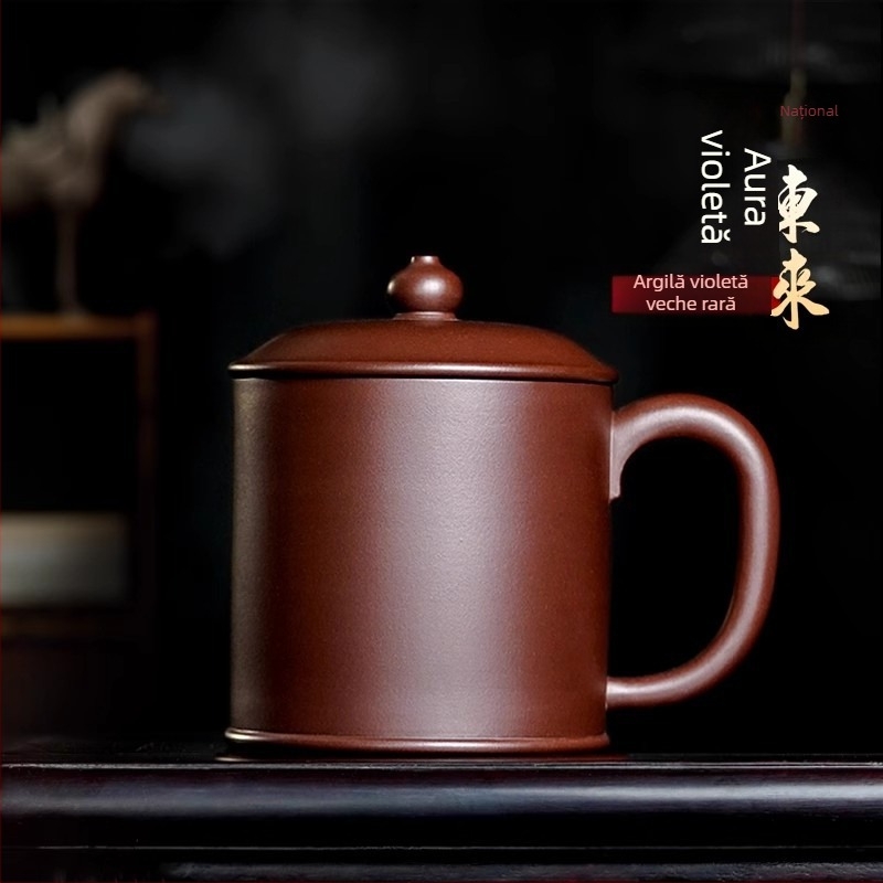 Ceșuță de ceai din lut mineral purpuriu - handmade, unisex, stil retro chinezesc, pentru birou