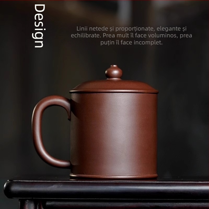 Ceșuță de ceai din lut mineral purpuriu - handmade, unisex, stil retro chinezesc, pentru birou