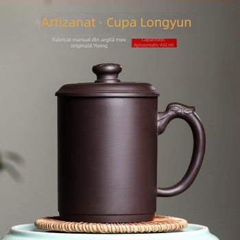 Ceașcă de ceai Yixing din argilă mov, lucrată manual, cu capac