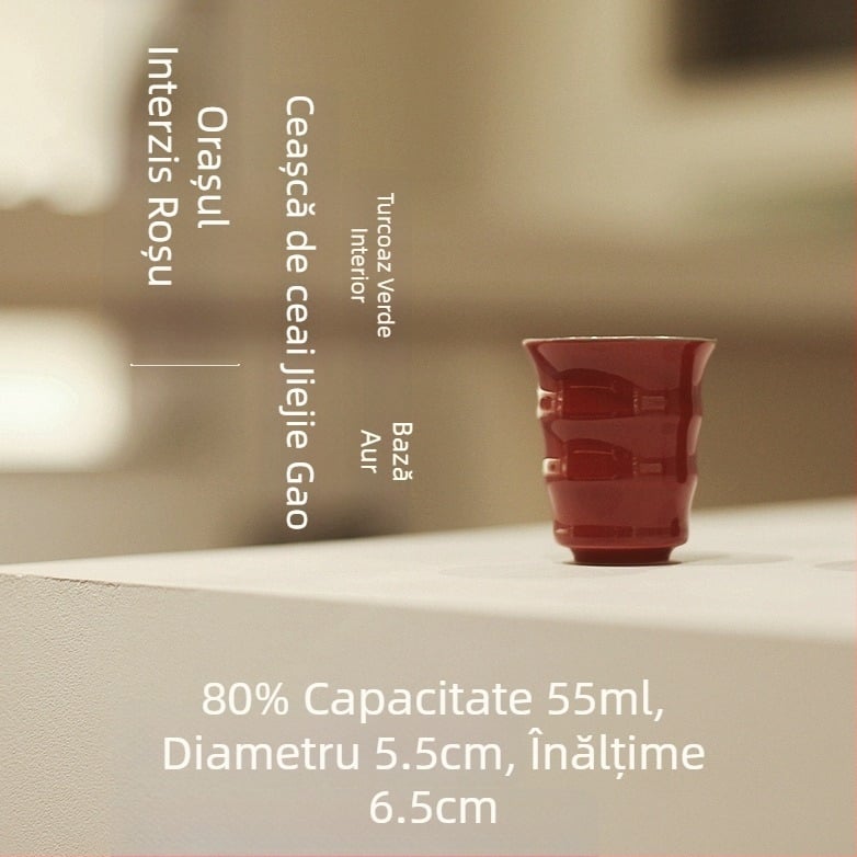 Ceașcă de ceai din porțelan roșu glazurat cu ceașcă pentru aromă și ceașcă gazdă – set de ceai în stil chinezesc