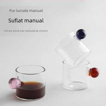 Ceașcă mică din sticlă colorată, cu mâner în formă de mărgea, pentru lapte și cafea, măsurătoare, rezistentă la căldură pentru apă și ceai