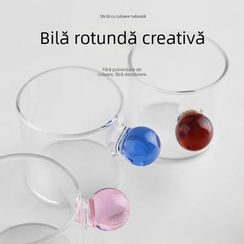 Ceașcă mică din sticlă colorată, cu mâner în formă de mărgea, pentru lapte și cafea, măsurătoare, rezistentă la căldură pentru apă și ceai
