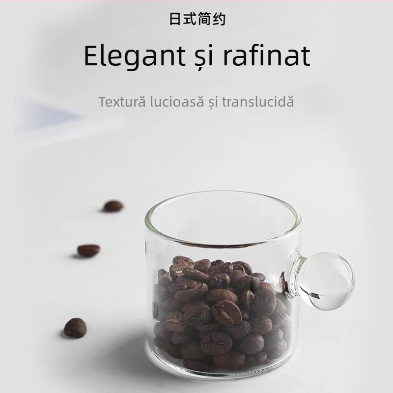 Ceașcă mică din sticlă colorată, cu mâner în formă de mărgea, pentru lapte și cafea, măsurătoare, rezistentă la căldură pentru apă și ceai