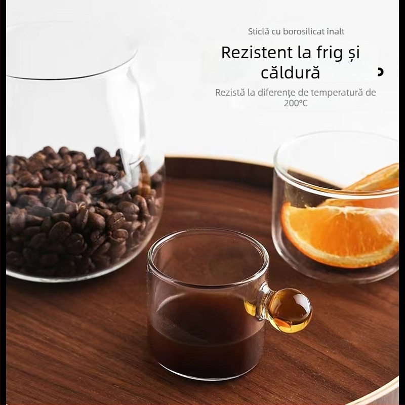 Ceașcă mică din sticlă colorată, cu mâner în formă de mărgea, pentru lapte și cafea, măsurătoare, rezistentă la căldură pentru apă și ceai
