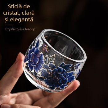 Ceașcă de ceai din cristal, cu schimbare de culoare la căldură, motiv Peonie, pentru uz casnic, cu pereți mai groși