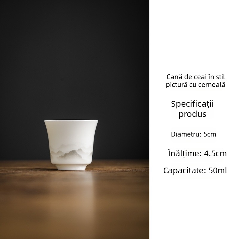 Ceșcuță de ceai din porțelan alb, stil tuș de cerneală, mică, pentru birou sau casă, accesorii premium de ceai în stil chinezesc