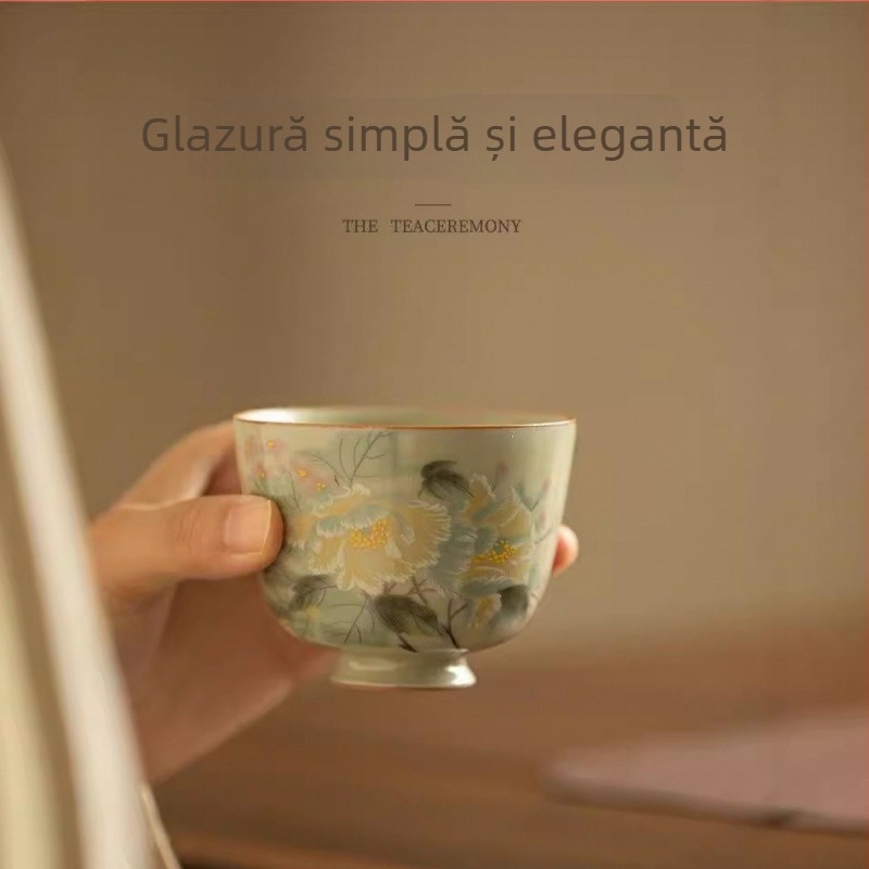 Ceașcă maestru din Ru kiln, ceșcuță de ceai porțelan Gongfu, ceașcă unică pentru oaspeți, ceașcă de degustare, set ceramic Gongfu pentru acasă, premium