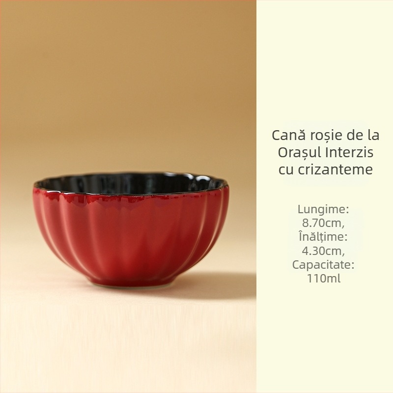 2025 Noul model Ceașcă de ceai ceramic roșu cu margine în formă de floare, Gongfu pentru degustare, utilizare personală