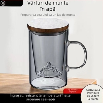 Set de ceai din sticlă transparentă, rezistentă la căldură, cu capac și filtru, design drept, stil minimalist japonez, pentru birou și casă
