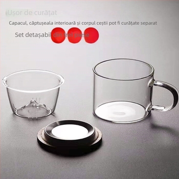 Set de ceai din sticlă transparentă, rezistentă la căldură, cu capac și filtru, design drept, stil minimalist japonez, pentru birou și casă