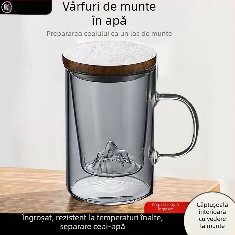 Set de ceai din sticlă transparentă, rezistentă la căldură, cu capac și filtru, design drept, stil minimalist japonez, pentru birou și casă