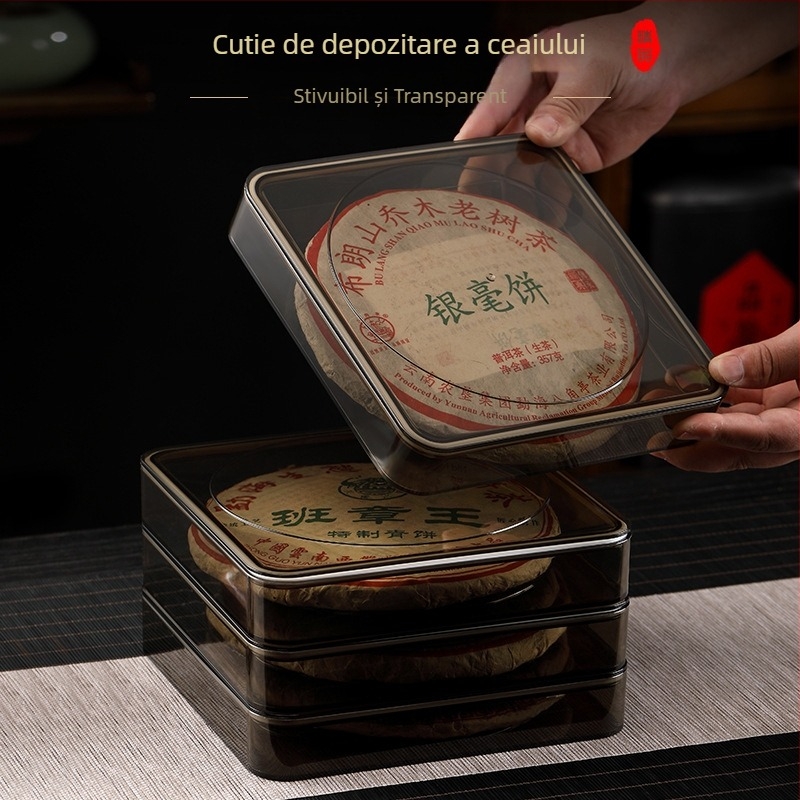 Cutie închisă, transparentă, pentru depozitarea ceaiului comprimat în disc, rezistentă la umezeală, stil Chinezesc pentru uz casnic, 357 g, cutie de prezentare/colectare