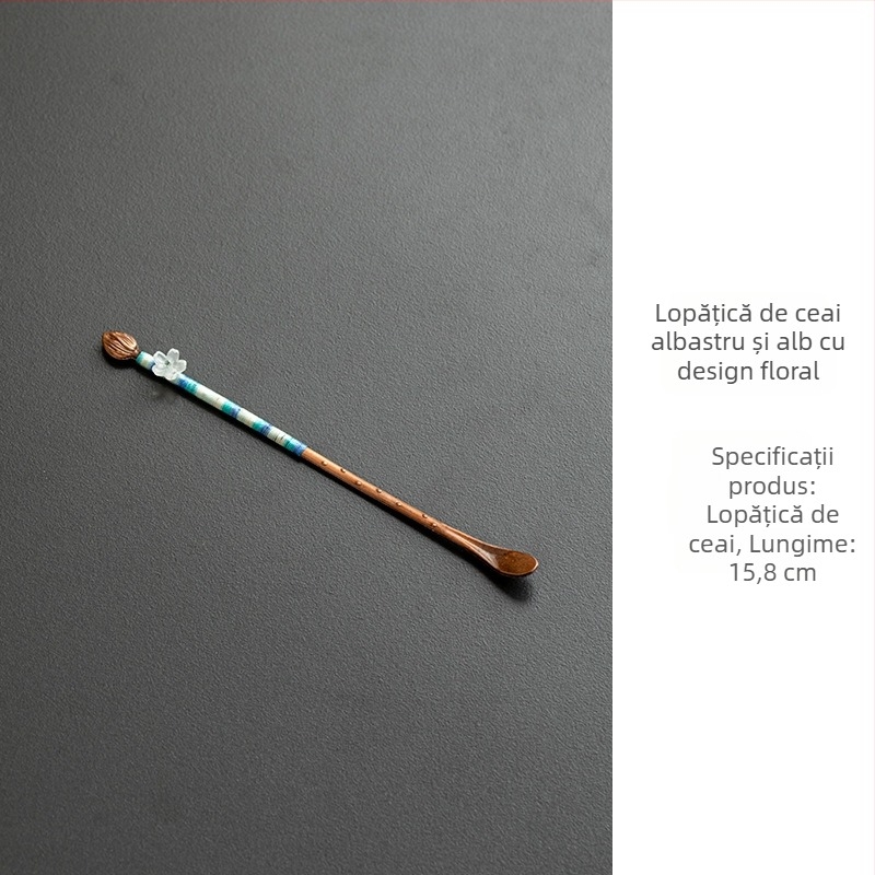 Accesorii pentru ceremonia ceaiului din oțel inoxidabil, stil vintage, set lucrat manual Six Gentlemen cu linguriță de ceai și suport pentru ceai