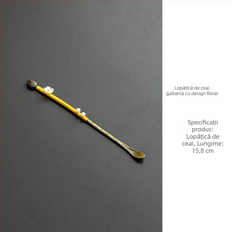 Accesorii pentru ceremonia ceaiului din oțel inoxidabil, stil vintage, set lucrat manual Six Gentlemen cu linguriță de ceai și suport pentru ceai