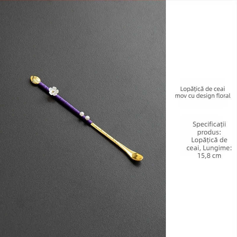 Accesorii pentru ceremonia ceaiului din oțel inoxidabil, stil vintage, set lucrat manual Six Gentlemen cu linguriță de ceai și suport pentru ceai