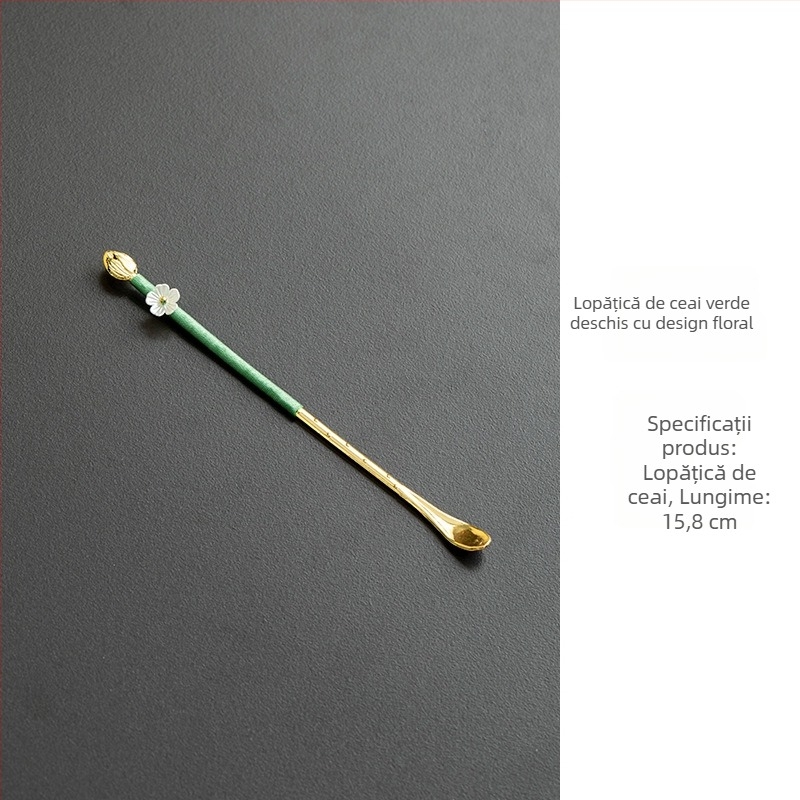 Accesorii pentru ceremonia ceaiului din oțel inoxidabil, stil vintage, set lucrat manual Six Gentlemen cu linguriță de ceai și suport pentru ceai